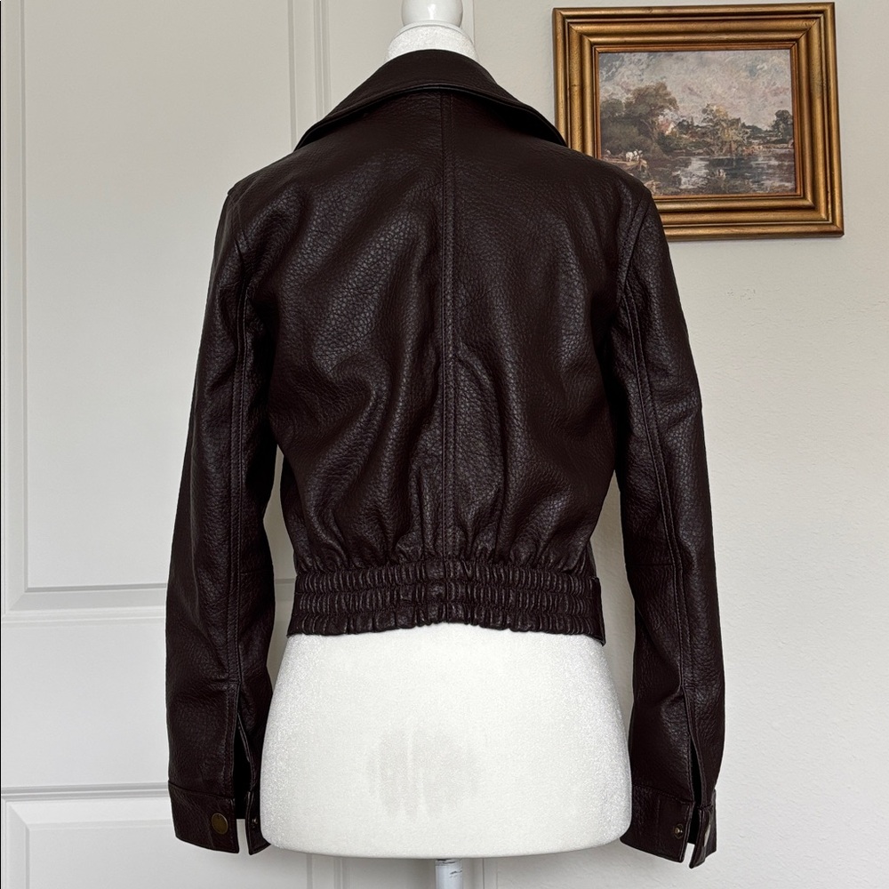 BNWT Banana Republic XXSP Dark Brown Maroon chocolate vegan Leather Jacket - Picture 8 of 10